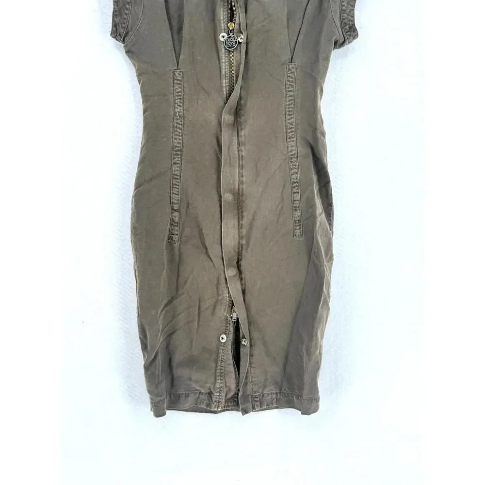 Diesel Green Woven Collared Short Sleeve Utility Cargo Dress Sz XS - Picture 3 of 6